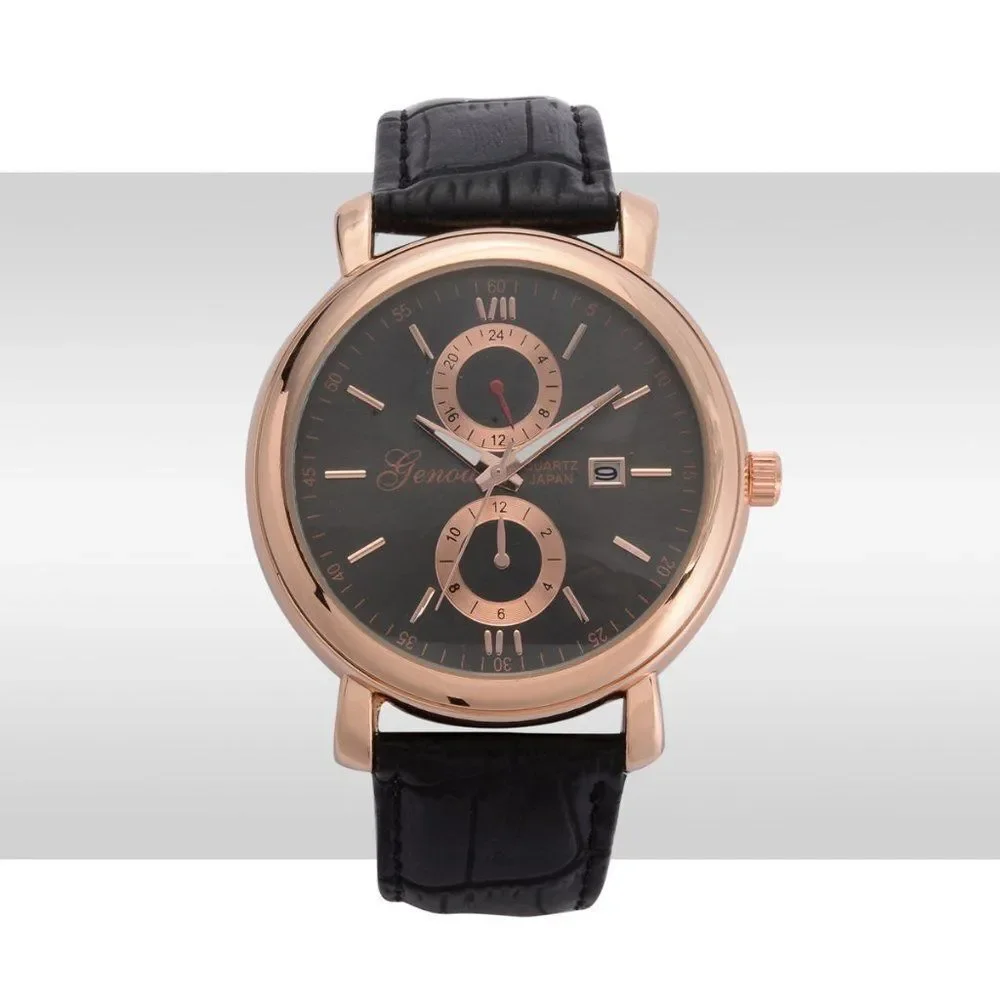 GENOA Miyota Watch in ION Plated RG Black Strap